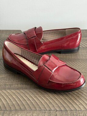 1901 Burgundy Patent Loafers With Bows Women's Size 9M